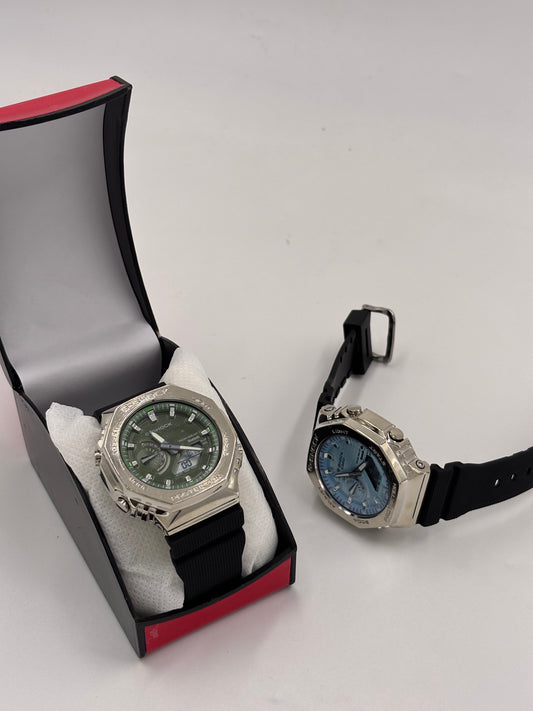 G-CASIO ANALOG WATCH ( Metal bezel , green , blue dial )
