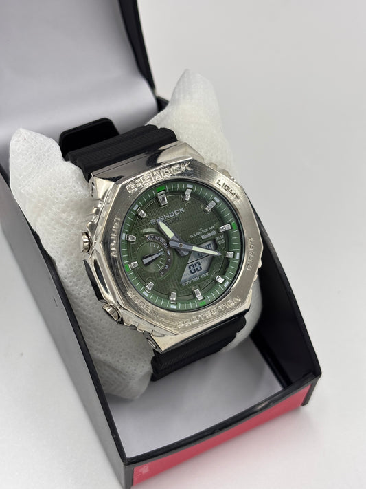 G-CASIO ANALOG WATCH ( Metal bezel , green , blue dial )