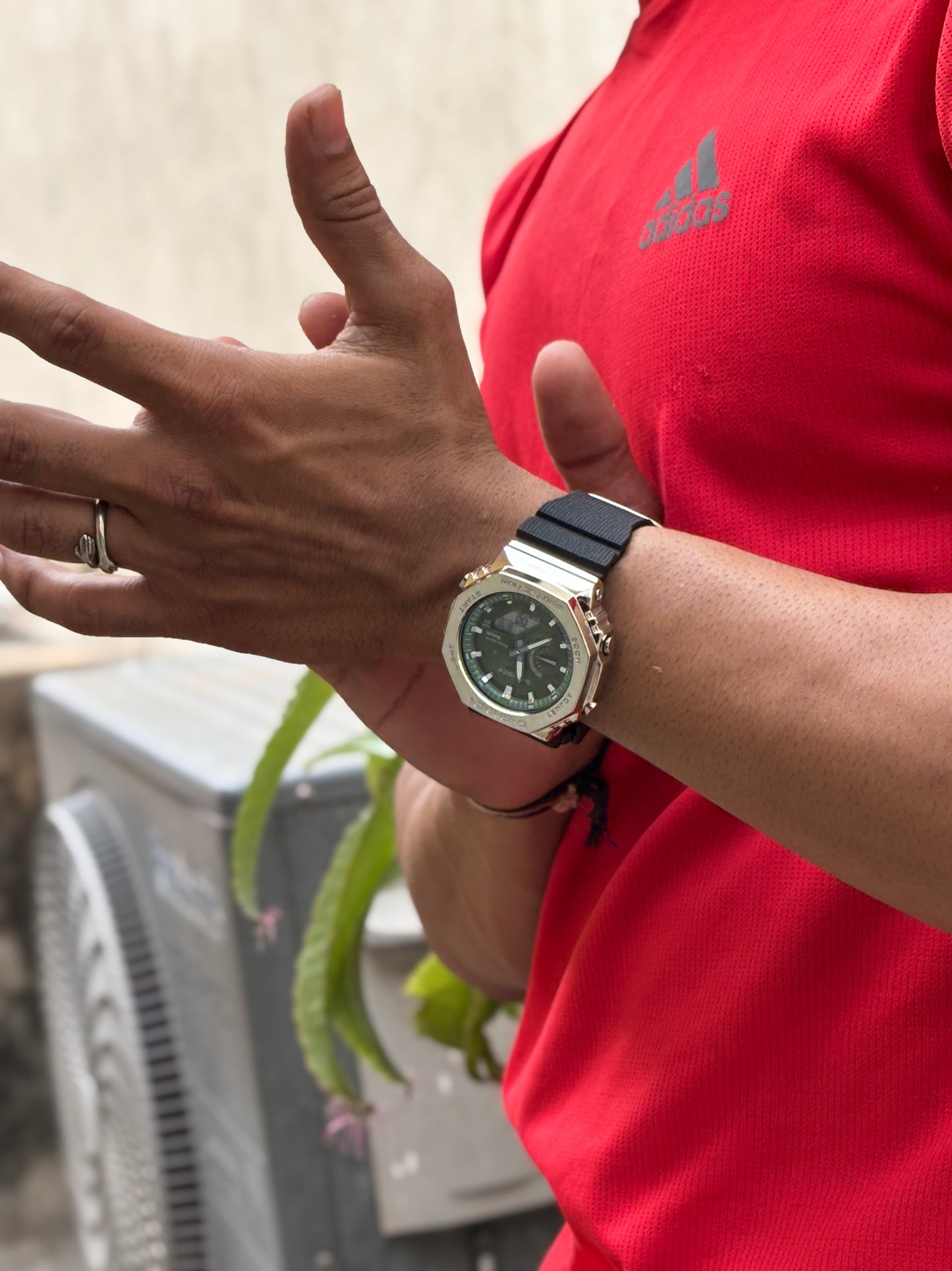 G-CASIO ANALOG WATCH ( Metal bezel , green , blue dial )